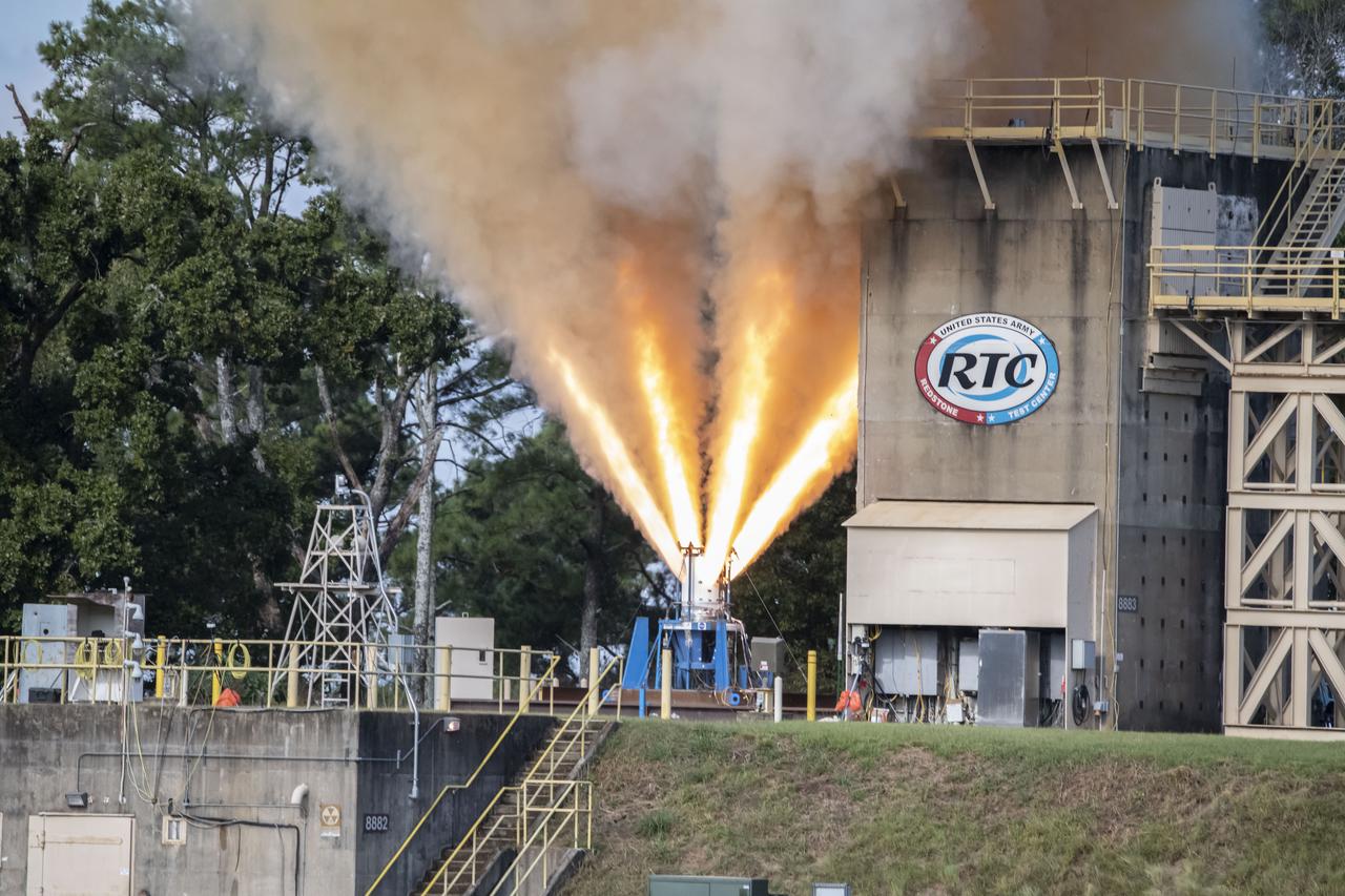 Redstone Test Center hosted the final hot fire test of the Aerojet Rocketdyne Orion Launch Abort System (LAS) at Redstone Arsenal’s test area 5.