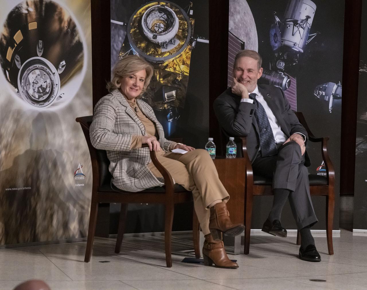 Douglas Loverro, NASA Associate Administrator for the Human Exploration and Operations Mission Directorate, and Marshall Center Director Jody Singer participate in a Town Hall with Marshall Space Flight Center employees