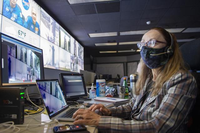 NASA image: Deborah Crane and Teams at NASA’s Marshall Space Flight Center help monitor launch conditions for the Demo-2 mission from the Huntsville Operations Support Center, HOSC.
