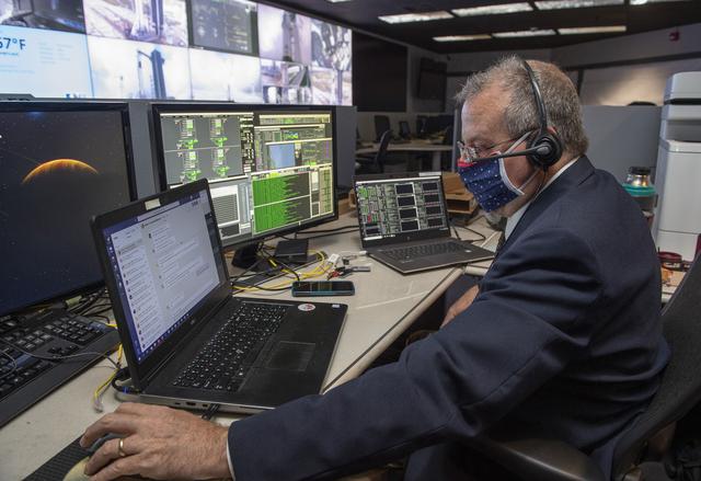 NASA image: Ken Schrock and teams at NASA’s Marshall Space Flight Center help monitor launch conditions for the Demo-2 mission from the Huntsville Operations Support Center, HOSC.