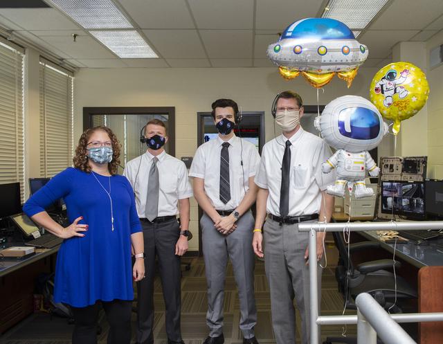 Amanda Stein, Patrick Mills, Stewart Whaley, Cameron Muelling and Teams at NASA’s Marshall Space Flight Center help monitor launch conditions for the Demo-2 mission from the Huntsville Operations Support Center, HOSC.