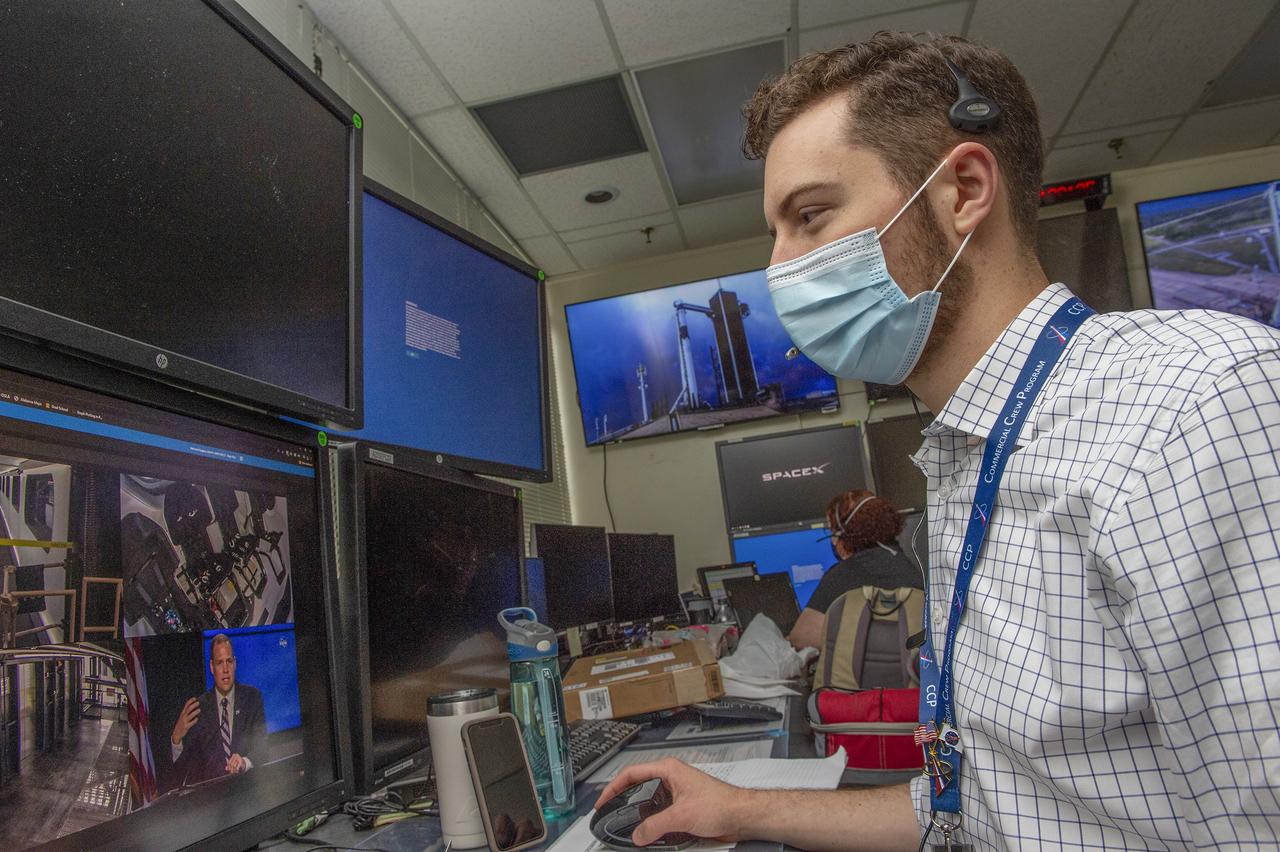  Reid Ruggles and teams at NASA’s Marshall Space Flight Center help monitor launch conditions for the Demo-2 mission from the Huntsville Operations Support Center, HOSC.