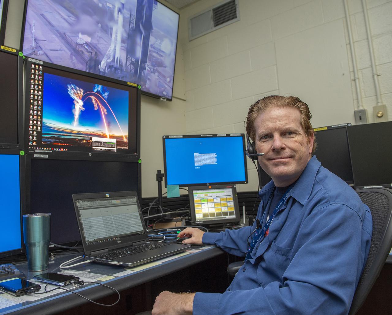 Sean Kenny and teams at NASA’s Marshall Space Flight Center help monitor launch conditions for the Demo-2 mission from the Huntsville Operations Support Center, HOSC.