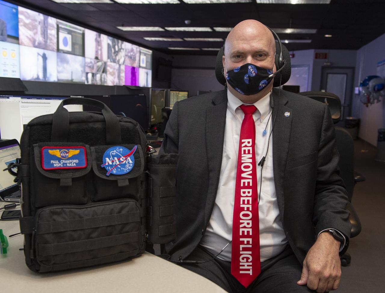 Paul Crawford and  teams at NASA’s Marshall Space Flight Center help monitor launch conditions for the Demo-2 mission from the Huntsville Operations Support Center, HOSC.