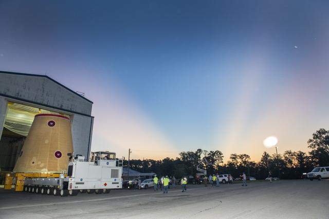 NASA image: The Launch Vehicle Stage Adapter (LVSA) is Moved to and Loaded Onto the NASA Barge Pegasus for Transport