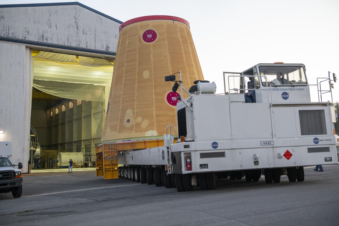 The move team loads the launch vehicle stage adapter, part of the agency’s new Space Launch System (SLS) rocket, on NASA’s Pegasus barge at NASA’s Marshall Space Flight Center in Huntsville, Alabama, July 17. The launch vehicle stage adapter, which connects the rocket’s 212-foot-tall core stage to the rocket’s upper stage, is being shipped to NASA’s Kennedy Space Center in Florida for Artemis I launch preparations. This is the final piece of Artemis I SLS rocket hardware built at Marshall to be delivered to Kennedy. Only the SLS core stage, currently in final testing at Stennis Space Center near Bay St. Louis, Mississippi, remains to be shipped to Kennedy on Pegasus. NASA is working to land the first woman and the next man on the Moon by 2024. SLS, along with Orion, the human landing system, and the Gateway in orbit around the Moon are NASA’s backbone for a new generation of deep space exploration.  