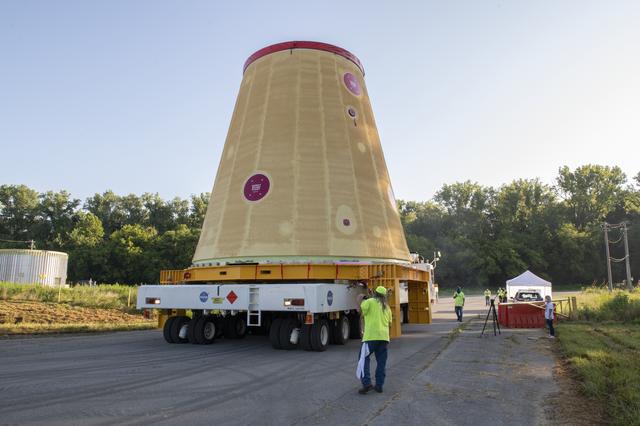 NASA image: The Launch Vehicle Stage Adapter (LVSA) is Moved to and Loaded Onto the NASA Barge Pegasus for Transport