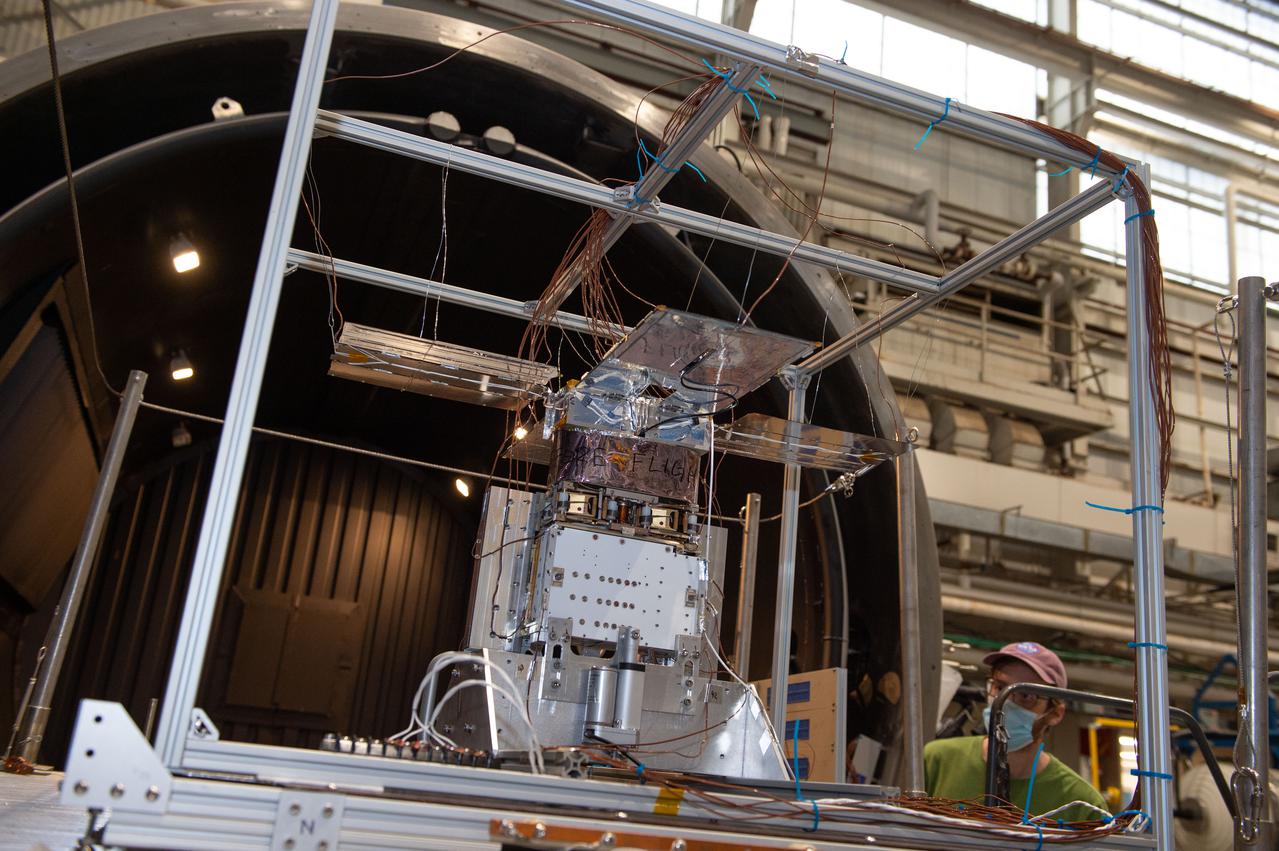 NEA Scout spacecraft after de-integration from hot box