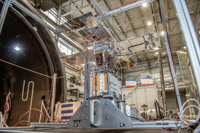 NASA image:  NEA Scout spacecraft after de-integration from hot box