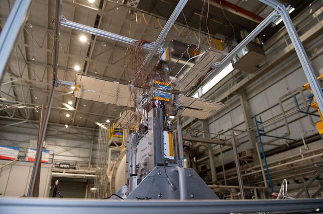 NASA image: NEA Scout spacecraft after de-integration from hot box