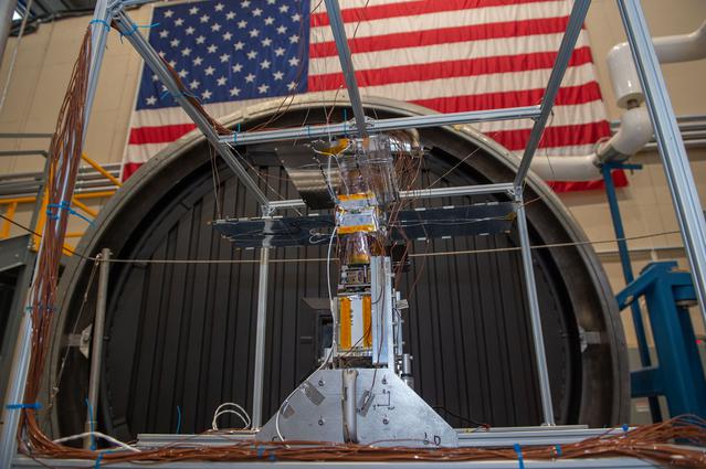 NASA image:  NEA Scout spacecraft after de-integration from hot box