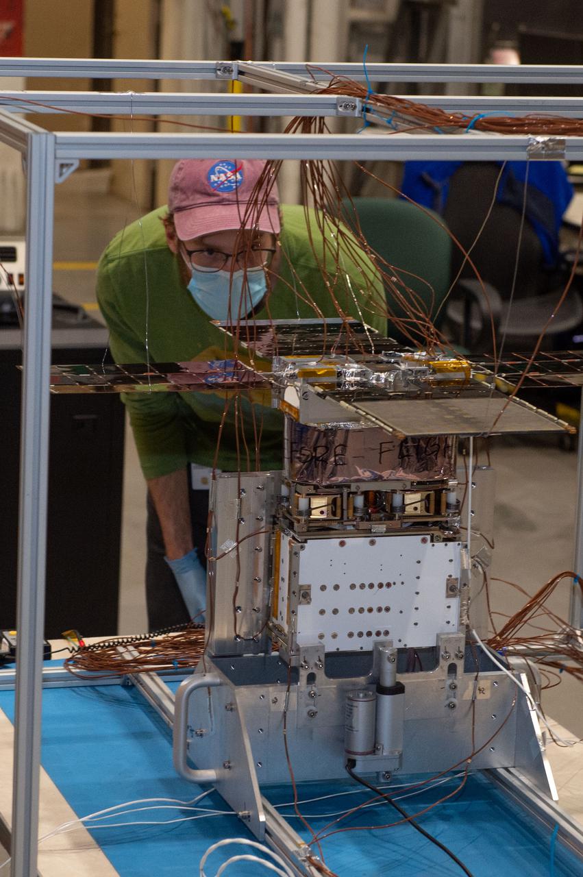 NEA Scout spacecraft after de-integration from hot box