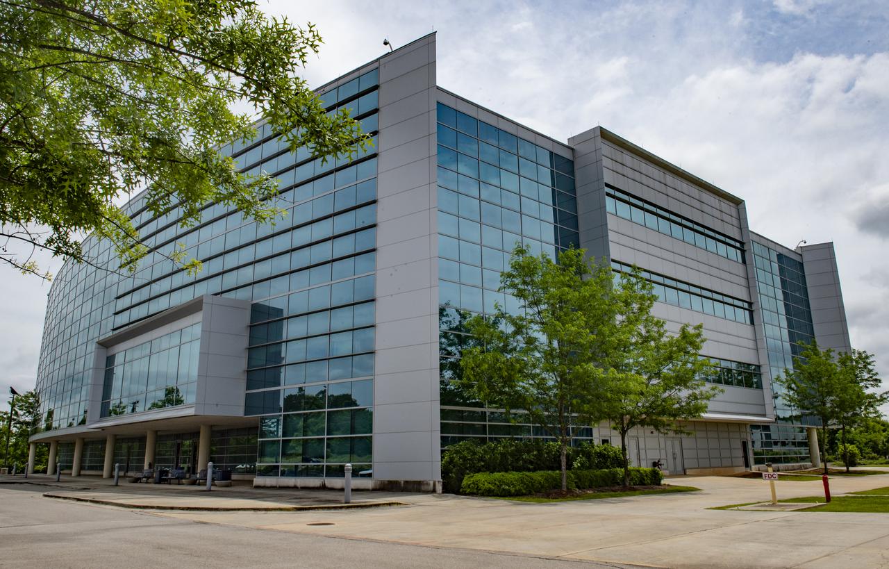 Pictured is the northwest corner of Building 4601 on the campus of Marshall Space Flight Center.