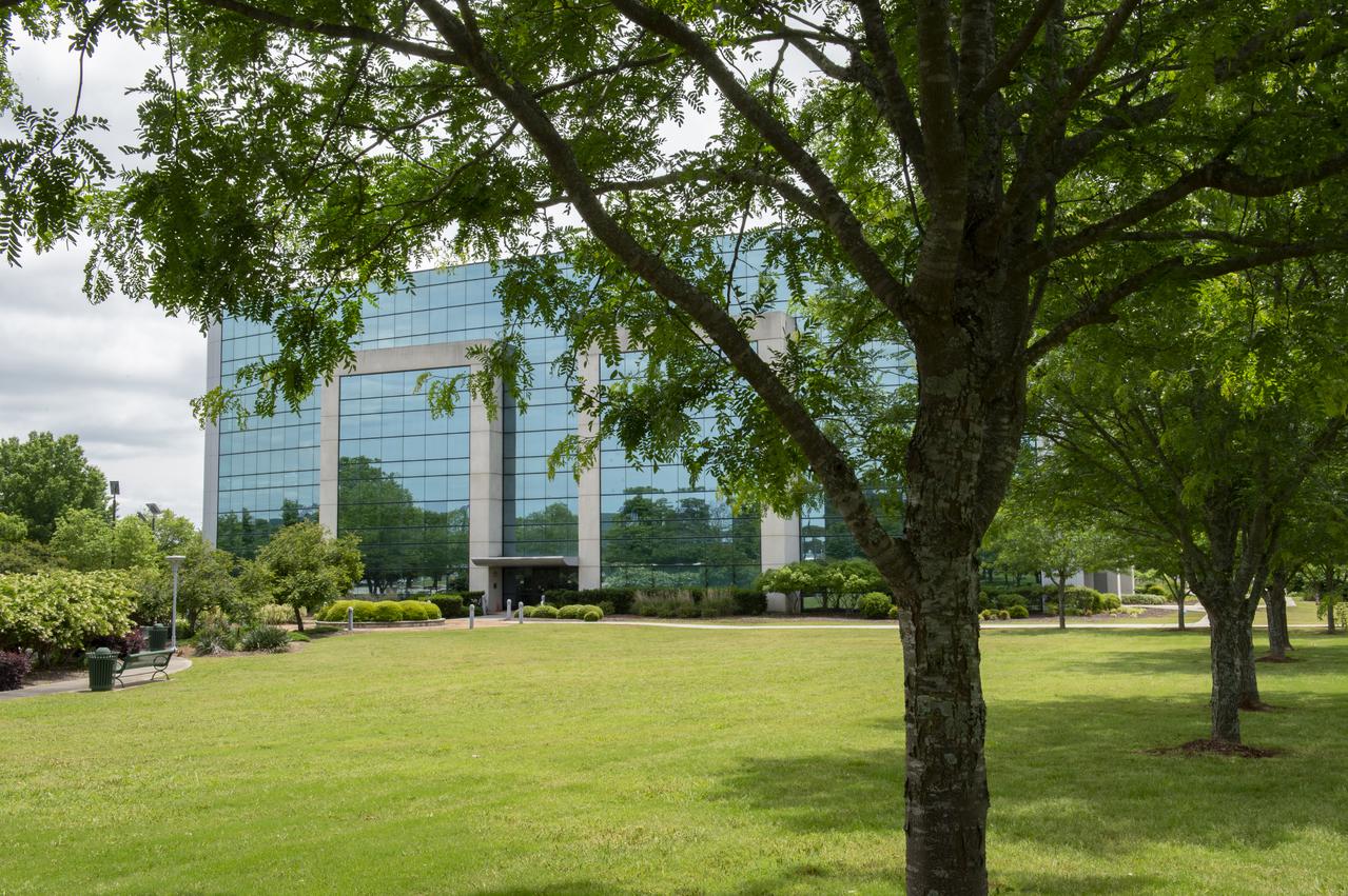 Pictured is the northward-facing view of Building 4600 on Marshall Space Flight Center’s campus.