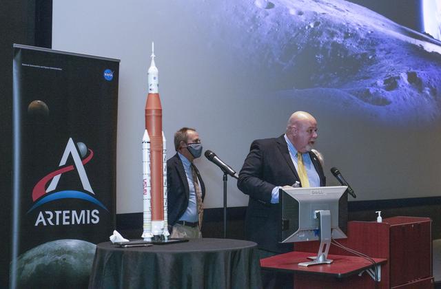NASA image: John Honeycutt, SLS Program Manager, takes questions at Chamber 