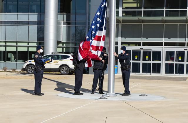 NASA image: NASA Marshall Raises Flag at New Headquarters Building
