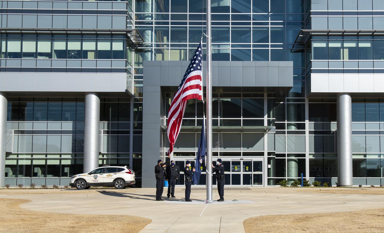 On Jan. 26, 2022, the U.S. and NASA flags were raised at Building 4221 to mark the transfer of headquarters to that building at Marshall Space Flight Center in Huntsville, Alabama. The doors to Building 4221, a new, environmentally friendly building, opened on Earth Day, April 22, 2019. Building 4200 served as Marshall’s original headquarters  since 1963. Marshall center operations lowered flags at that building on Jan. 21, 2022.