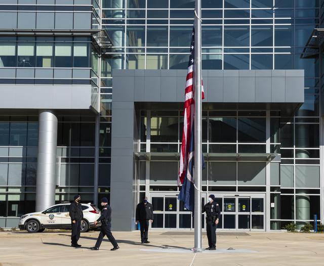 NASA image: NASA Marshall Raises Flag at New Headquarters Building
