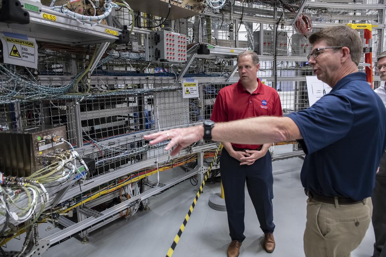 On August 15, 2018 NASA Administrator Jim Bridenstine visited Marshall Space Flight Center. Upon his arrival he was greeted by MSFC Acting Director Jody Singer along with the senior management team. During his tour of the Marshall Center, Bridenstine visited the System Integration Lab and the Software Integration and Testing Facility where Marshall is supporting end-to-end integrated avionics and software integration, check-out, verification and validation for the systems that will control the Space Launch System rocket during its flight and ascent. 