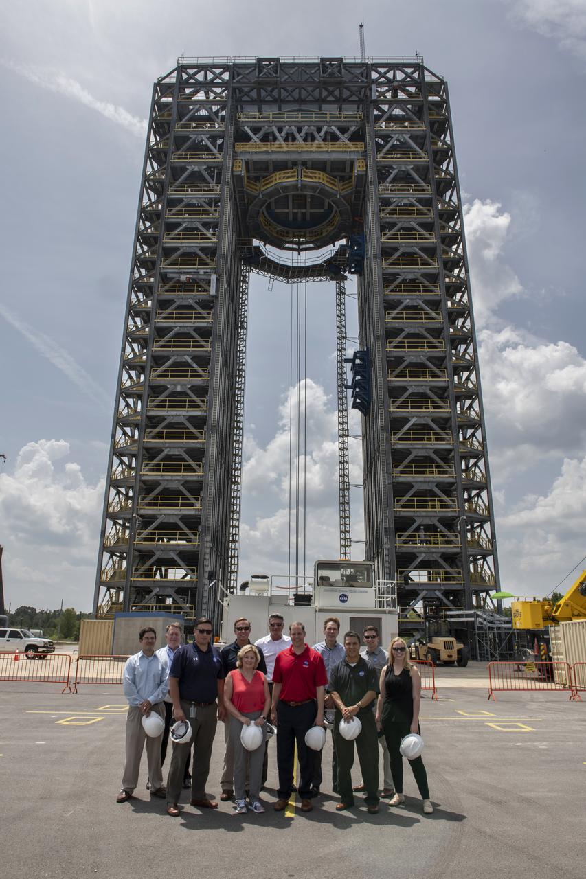 On August 15, 2018 NASA Administrator Jim Bridenstine visited Marshall Space Flight Center. Upon his arrival he was greeted by MSFC Acting Director Jody Singer along with the senior management team. From atop Marshallâ€™s Test Stand 4693, NASA Administrator Jim Bridenstine and SLS Stages Integration Manager Tim Flores discuss the capabilities of Marshallâ€™s newest test stand. The qualification test version of the liquid hydrogen tank for the Space Launch Systemâ€™s core stage will be positioned between the standâ€™s 221-foot-tall twin towers where it will be pushed, pulled and subjected to the stresses it will endure during liftoff and flight. 