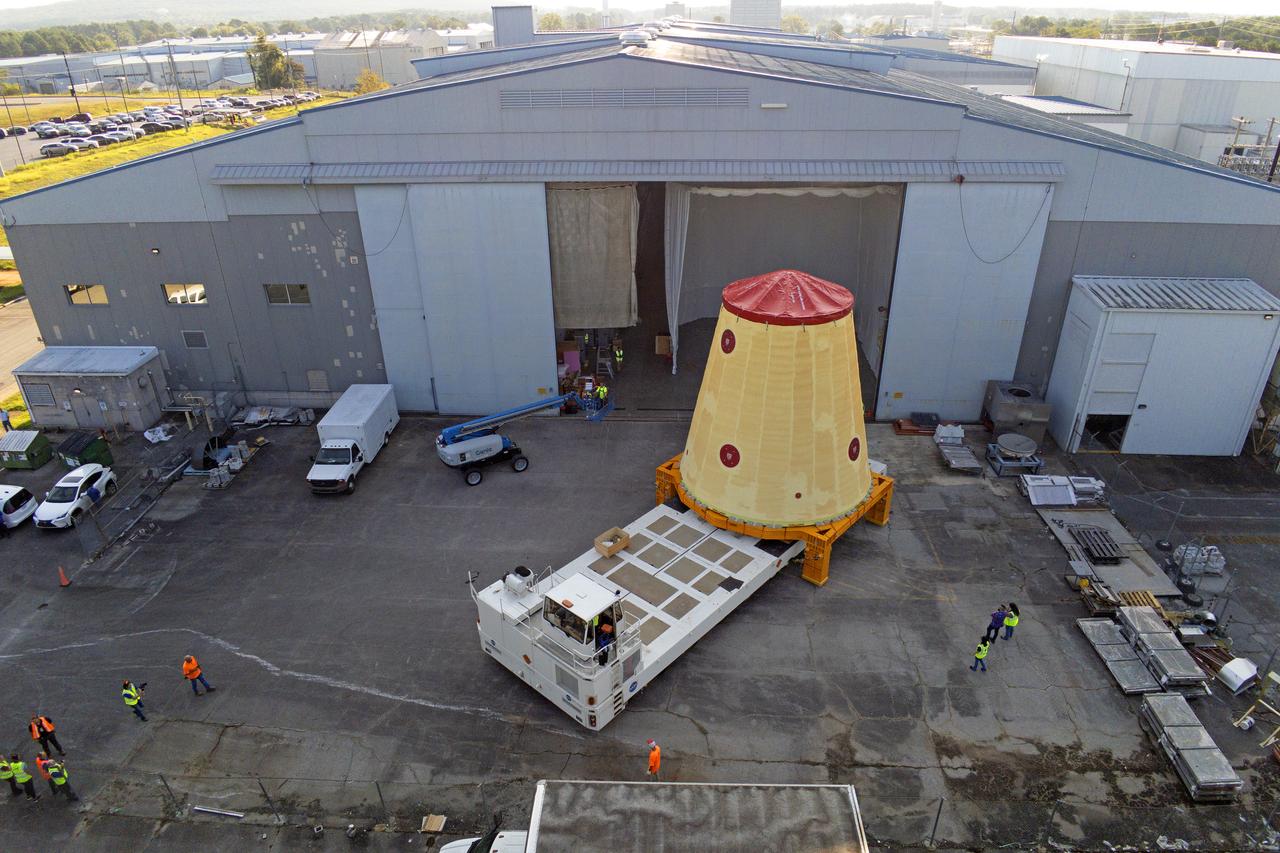 NASA rolled out a key piece of space flight hardware for the SLS (Space Launch System) rocket for the first crewed mission of NASA’s Artemis campaign from Marshall Space Flight Center in Huntsville, Alabama, on Wednesday, Aug. 21 for shipment to the agency’s spaceport in Florida. The cone-shaped launch vehicle stage adapter connects the rocket’s core stage to the upper stage and helps protect the upper stage’s engine that will help propel the Artemis II test flight around the Moon, slated for 2025. Manufactured by prime contractor Teledyne Brown Engineering and the Jacobs Space Exploration Group’s ESSCA (Engineering Services and Science Capability Augmentation) contract using NASA Marshall’s self-reacting friction-stir robotic and vertical weld tools. Crews moved the adapter out of NASA Marshall’s Building 4708 to the agency’s Pegasus barge Aug. 21. The barge will ferry the adapter first to NASA’s Michoud Assembly Facility in New Orleans, where crews will pick up additional SLS hardware for future Artemis missions, before traveling to NASA Kennedy. Once in Florida, the adapter will join the recently delivered core stage. There, teams with NASA’s Exploration Ground Systems will prepare the adapter for stacking and launch.