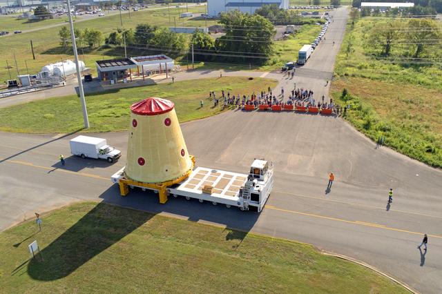NASA image: Launch Vehicle Stage Adapter for Artemis II Moved, Prepped for Shipment