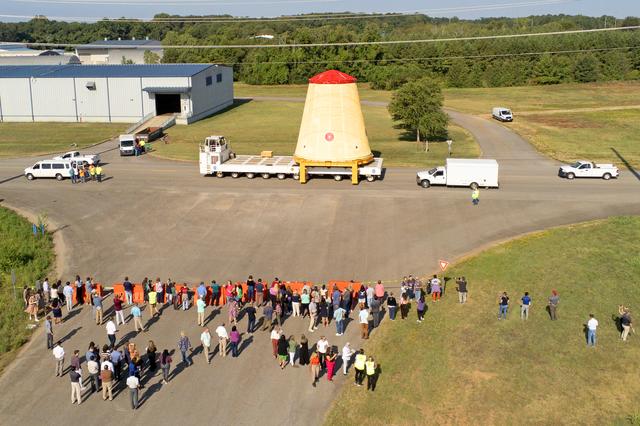 NASA image: Launch Vehicle Stage Adapter for Artemis II Moved, Prepped for Shipment