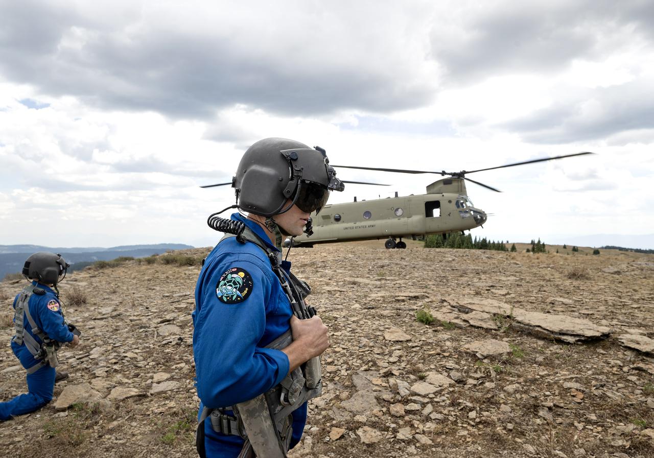 These photos and videos show how NASA certified a new lander flight training course using helicopters in the mountains of northern Colorado. NASA is partnering with the Colorado Army National Guard at its High-Altitude Army National Guard Aviation Training Site near Gypsum, Colorado, to develop the foundational flight training course that will help astronauts practice flight and landing procedures for the Moon. The certification marks an important milestone in crew training for Artemis missions to the Moon, when astronauts will use a commercial human landing system to land on the lunar surface. During the two-week certification run in late August 2025, NASA astronauts Matthew Dominick and Mark Vande Hei participated in flight and landing training to help certify the course. The pair, along with trained instructor pilots with the Army National Guard, took turns flying a helicopter and navigating to landing zones. Artemis flight crew trainers, mission control leads, and lunar lander operational experts from NASA Johnson joined them on each helicopter flight to assess the instruction, training environment, and technical applications for crewed lunar missions. For more information, contact NASA Marshall’s Office of Communications at 256-544