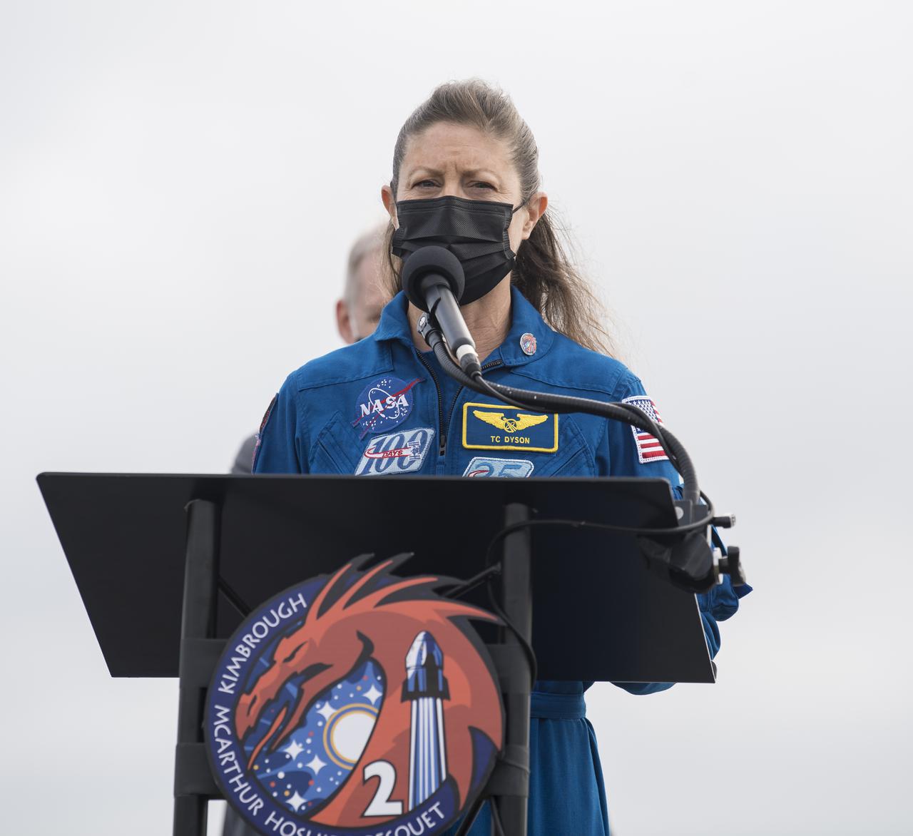 NASA astronaut Tracy Caldwell Dyson speaks to members of the media during a press conference ahead of the Crew-2 launch, Wednesday, April 21, 2021, at NASA’s Kennedy Space Center in Florida. NASA’s SpaceX Crew-2 mission is the second crew rotation mission of the SpaceX Crew Dragon spacecraft and Falcon 9 rocket to the International Space Station as part of the agency’s Commercial Crew Program. NASA astronauts Shane Kimbrough and Megan McArthur, ESA (European Space Agency) astronaut Thomas Pesquet, and Japan Aerospace Exploration Agency (JAXA) astronaut Akihiko Hoshide are scheduled to launch at 5:49 a.m. EDT on Friday, April 23, from Launch Complex 39A at the Kennedy Space Center. Photo Credit: (NASA/Aubrey Gemignani)