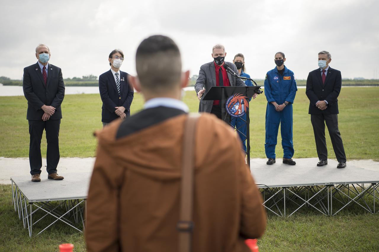 Frank De Winne, manager, International Space Station Program, ESA (European Space Agency) answers a question from the media during a press conference ahead of the Crew-2 launch, Wednesday, April 21, 2021, at NASA’s Kennedy Space Center in Florida. NASA’s SpaceX Crew-2 mission is the second crew rotation mission of the SpaceX Crew Dragon spacecraft and Falcon 9 rocket to the International Space Station as part of the agency’s Commercial Crew Program. NASA astronauts Shane Kimbrough and Megan McArthur, ESA astronaut Thomas Pesquet, and Japan Aerospace Exploration Agency (JAXA) astronaut Akihiko Hoshide are scheduled to launch at 5:49 a.m. EDT on Friday, April 23, from Launch Complex 39A at the Kennedy Space Center. Photo Credit: (NASA/Aubrey Gemignani)