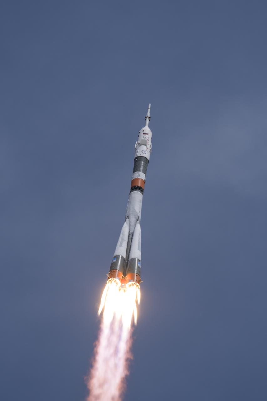 The Soyuz MS-04 rocket launches from the Baikonur Cosmodrome in Kazakhstan on Thursday, April 20, 2017 Baikonur time carrying Expedition 51 Soyuz Commander Fyodor Yurchikhin of Roscosmos and Flight Engineer Jack Fischer of NASA into orbit to begin their four and a half month mission on the International Space Station. (Photo Credit: NASA/Aubrey Gemignani)