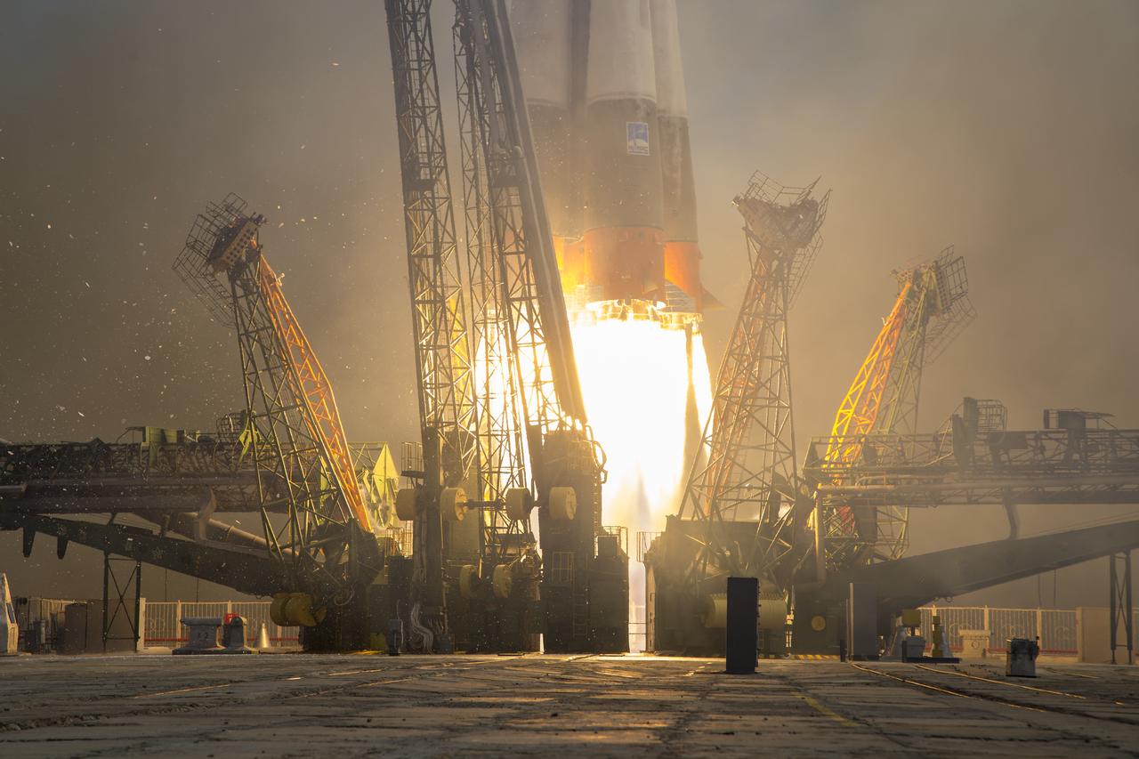The Soyuz MS-04 rocket launches from the Baikonur Cosmodrome in Kazakhstan on Thursday, April 20, 2017 Baikonur time carrying Expedition 51 Soyuz Commander Fyodor Yurchikhin of Roscosmos and Flight Engineer Jack Fischer of NASA into orbit to begin their four and a half month mission on the International Space Station. (Photo Credit: NASA/Aubrey Gemignani)