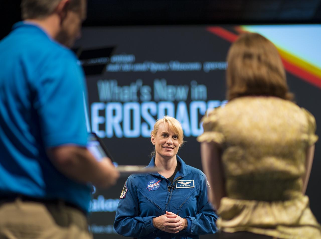 NASA Astronaut Kate Rubins participates in a Facebook Live, answering questions about her time onboard the International Space Station during Expeditions 48 and 49, Thursday, April 27, 2017 at Smithsonian's National Air and Space Museum in Washington. Rubins became the first person to sequence DNA in space and completed her first mission when she landed in a remote area near the town of Zhezkazgan, Kazakhstan in October 2016. Photo Credit: (NASA/Aubrey Gemignani)