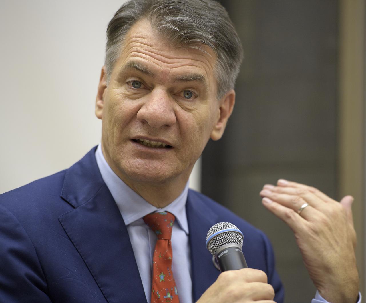Expedition 52 flight engineer Paolo Nespoli of ESA answers a reporter's question during a crew press conference at the Gagarin Cosmonaut Training Center (GCTC), Monday, July 10, 2017 in Star City, Russia. Photo Credit: (NASA/Bill Ingalls)