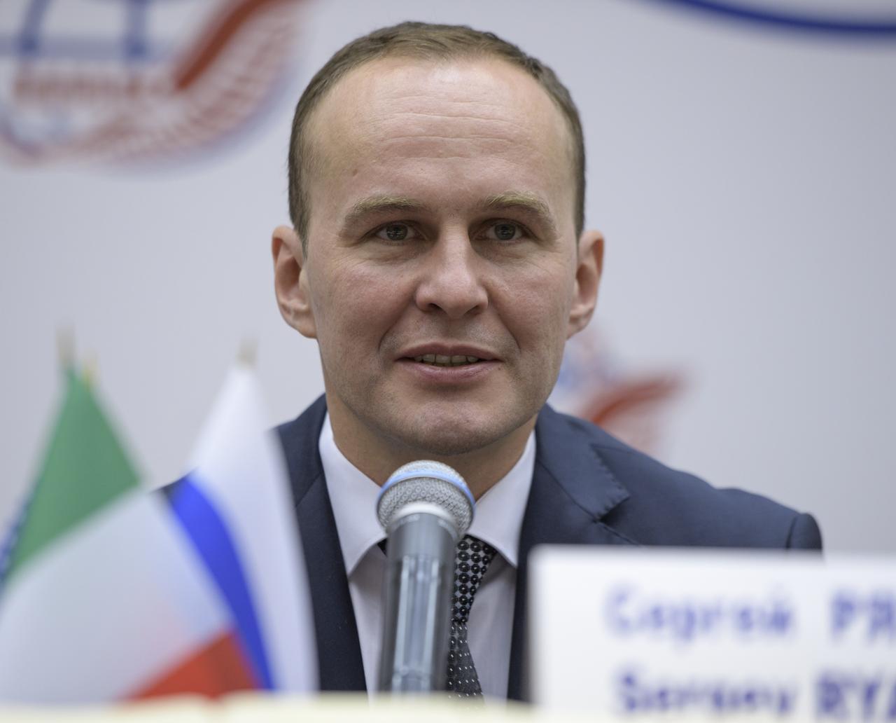Expedition 52 flight engineer Sergey Ryazanskiy of Roscosmos answers a reporter's question during a crew press conference at the Gagarin Cosmonaut Training Center (GCTC), Monday, July 10, 2017 in Star City, Russia. Photo Credit: (NASA/Bill Ingalls)
