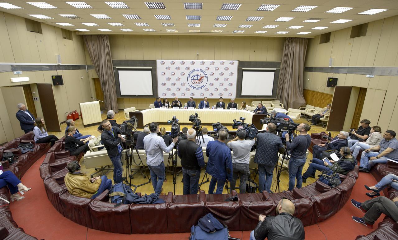 Expedition 52 prime and backup crews are seen during a crew press conference at the Gagarin Cosmonaut Training Center (GCTC), Monday, July 10, 2017 in Star City, Russia.  Photo Credit: (NASA/Bill Ingalls)