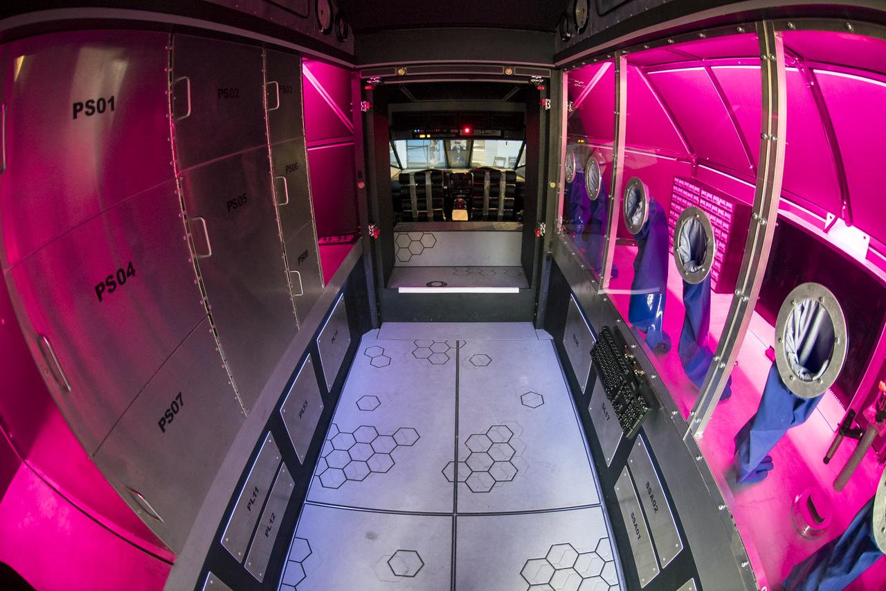 A view of the inside of the Mars rover concept, developed by vehicle designers, the Parker Brothers, with advice from NASA, is seen here during the Smithsonian Institution’s National Air and Space Museum’s Mars Day, an annual event celebrating the Red Planet with exhibits, speakers, and educational activities, Friday, July 21, 2017 in Washington. The Mars rover concept is currently on an East Coast tour from its home base at the Kennedy Space Center Visitor’s Center in Florida, and is designed to engage and educate the public by demonstrating the types of features and equipment a future human exploration vehicle may need. Photo Credit: (NASA/Aubrey Gemignani)
