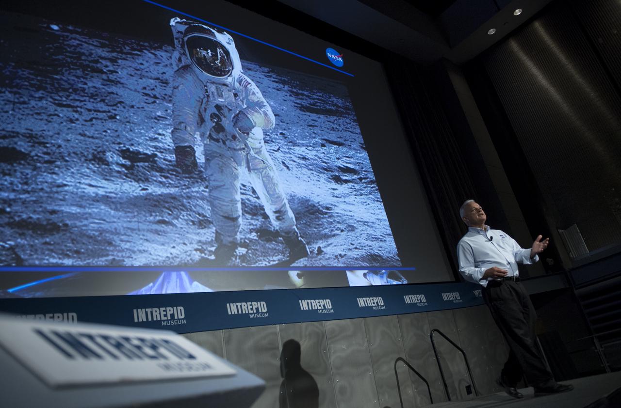 NASA Acting Chief Technologist Douglas Terrier gives a talk to teachers attending a professional development workshop held in tandem with the Intrepid Space & Science Festival, Saturday, Aug. 5, 2017 at the Intrepid Sea, Air & Space Museum in New York City. The week-long festival featured talks, films and cutting-edge displays showcasing NASA technology.  Photo Credit: (NASA/Bill Ingalls)