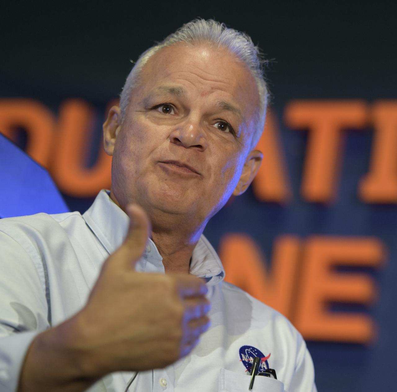 NASA Acting Chief Technologist Douglas Terrier, moderates a panel discussion titled "The Big Picture" with NASA James Webb Space Telescope systems engineer Mike Menzel,  SpaceX Director of space operations and former NASA astronaut Garret Reisman, Honeybee Robotics co-founder and chairman Stephen Gorevan, and former NASA astronaut Mike Massimino, Saturday, Aug. 5, 2017 at the Intrepid Sea, Air & Space Museum in New York City. Photo Credit: (NASA/Bill Ingalls)