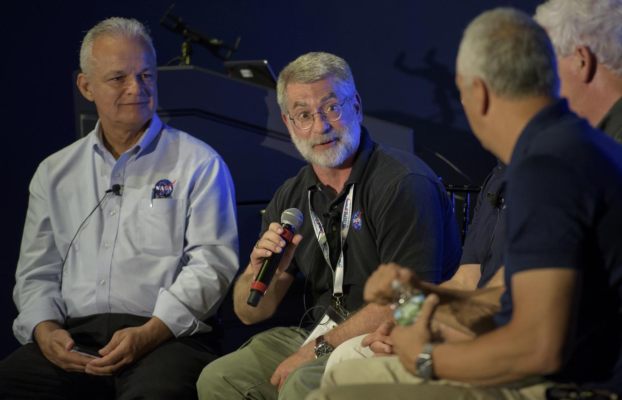 NASA James Webb Space Telescope systems engineer Mike Menzel, center, participates in a panel discussion titled "The Big Picture", Saturday, Aug. 5, 2017 at the Intrepid Sea, Air & Space Museum in New York City. Photo Credit: (NASA/Bill Ingalls)