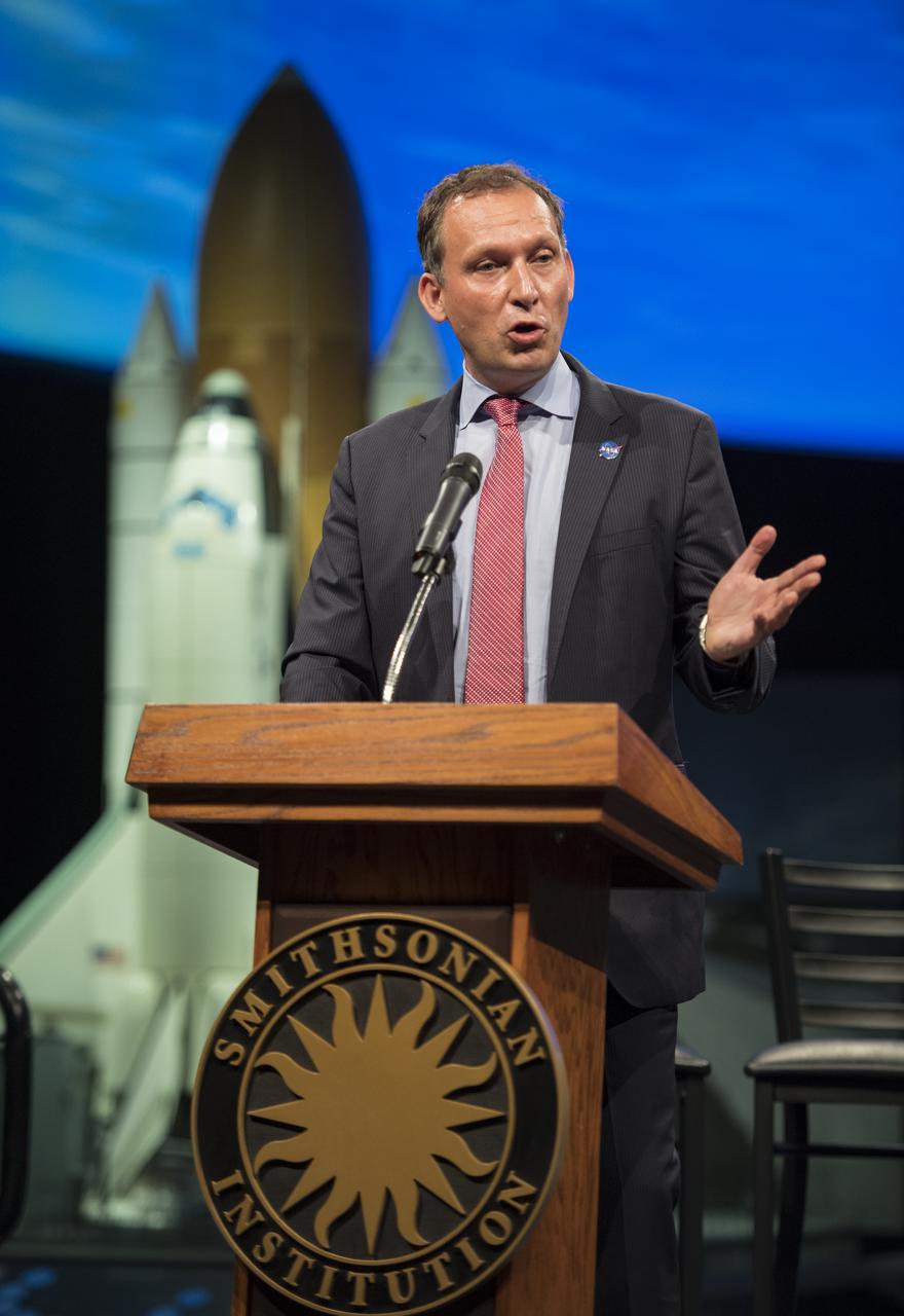 Thomas Zurbuchen, NASA associate administrator, Science Mission Directorate, gives opening remarks at an event to celebrate the 40th Anniversary of the launch of the Voyager 1 and 2 missions, Tuesday, September 5, 2017 at Smithsonian's National Air and Space Museum in Washington. Voyager 1 was launched September 5, 1977, with a mission to study Jupiter and Saturn, but now the twin Voyager spacecrafts are on a journey into interstellar space to search for the heliopause, a region never reached by any other spacecraft. Photo Credit: (NASA/Aubrey Gemignani)