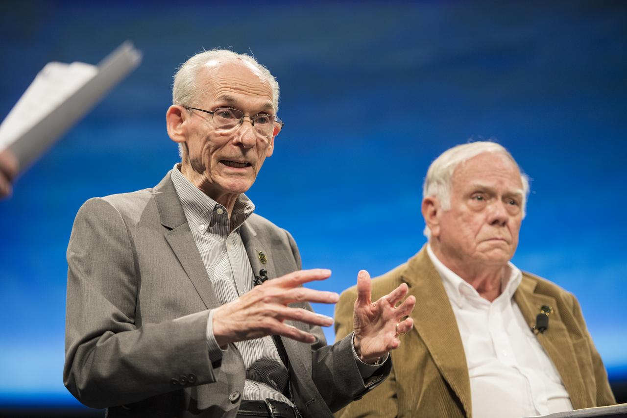 Ed Stone, Voyager project scientist, speaks at an event to celebrate the 40th Anniversary of the launch of the Voyager 1 and 2 missions, Tuesday, September 5, 2017 at Smithsonian's National Air and Space Museum in Washington. Voyager 1 was launched September 5, 1977, with a mission to study Jupiter and Saturn, but now the twin Voyager spacecrafts are on a journey into interstellar space to search for the heliopause, a region never reached by any other spacecraft. Photo Credit: (NASA/Aubrey Gemignani)