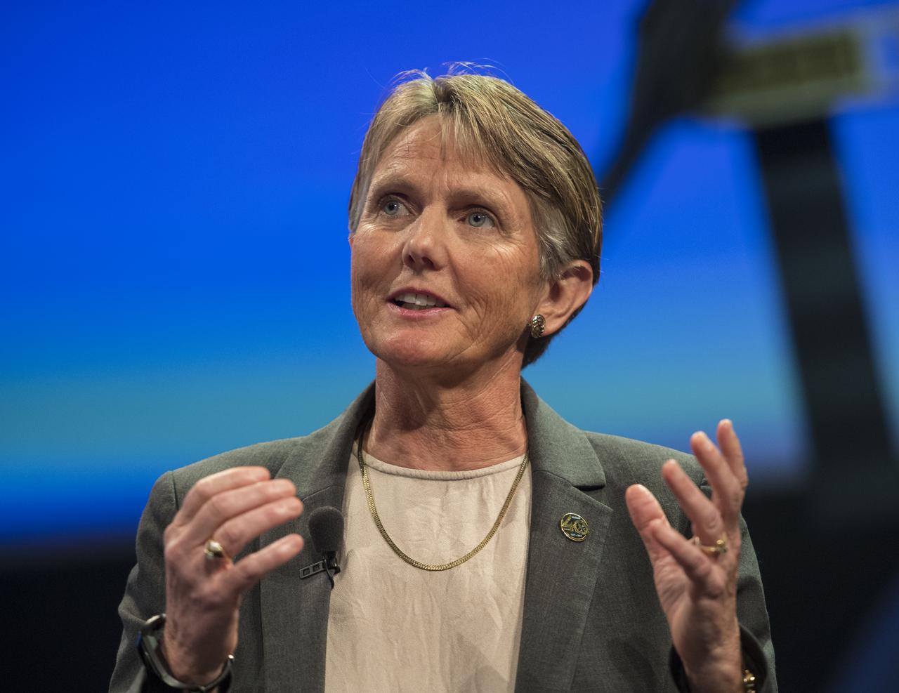Suzy Dodd, Voyager project manager, NASA's Jet Propulsion Laboratory, speaks at an event to celebrate the 40th Anniversary of the launch of the Voyager 1 and 2 missions, Tuesday, September 5, 2017 at Smithsonian's National Air and Space Museum in Washington. Voyager 1 was launched September 5, 1977, with a mission to study Jupiter and Saturn, but now the twin Voyager spacecrafts are on a journey into interstellar space to search for the heliopause, a region never reached by any other spacecraft. Photo Credit: (NASA/Aubrey Gemignani)