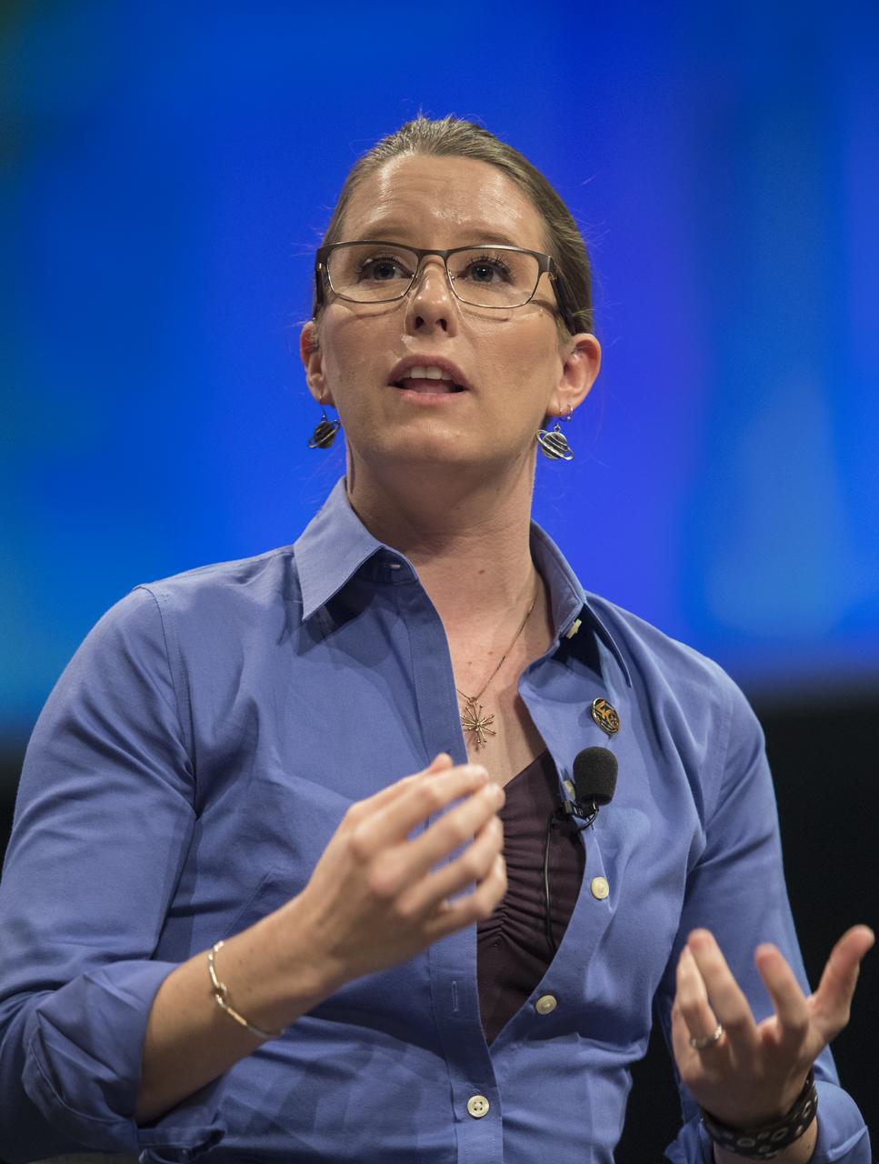 Morgan Cable, researcher, NASA's Jet Propulsion Laboratory, speaks at an event to celebrate the 40th Anniversary of the launch of the Voyager 1 and 2 missions, Tuesday, September 5, 2017 at Smithsonian's National Air and Space Museum in Washington. Voyager 1 was launched September 5, 1977, with a mission to study Jupiter and Saturn, but now the twin Voyager spacecrafts are on a journey into interstellar space to search for the heliopause, a region never reached by any other spacecraft. Photo Credit: (NASA/Aubrey