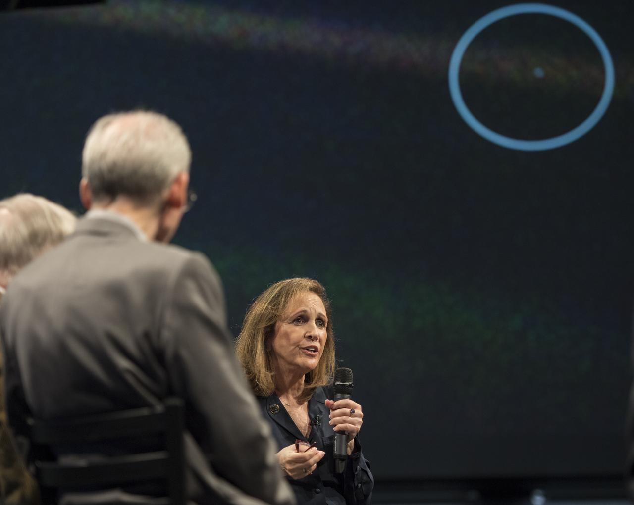 Ann Druyan, writer/producer and golden record visionary, speaks about the last image of Earth from the Voyager spacecraft, at an event to celebrate the 40th Anniversary of the launch of the Voyager 1 and 2 missions, Tuesday, September 5, 2017 at Smithsonian's National Air and Space Museum in Washington. Voyager 1 was launched September 5, 1977, with a mission to study Jupiter and Saturn, but now the twin Voyager spacecrafts are on a journey into interstellar space to search for the heliopause, a region never reached by any other spacecraft. Photo Credit: (NASA/Aubrey