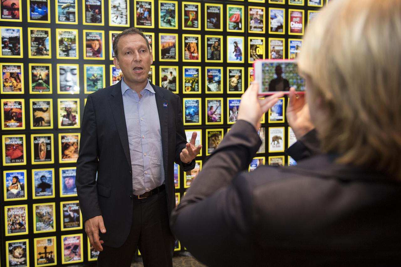 Thomas Zurbuchen, NASA associate administrator, Science Mission Directorate, is interviewed prior to serving on a panel at an event to celebrate the 40th Anniversary of the launch of the Voyager 1 and 2 missions, Tuesday, September 5, 2017 at National Geographic Society Headquarters in Washington. Voyager 1 was launched September 5, 1977, with a mission to study Jupiter and Saturn, but now the twin Voyager spacecrafts are on a journey into interstellar space to search for the heliopause, a region never reached by any other spacecraft. Photo Credit: (NASA/Aubrey Gemignani)