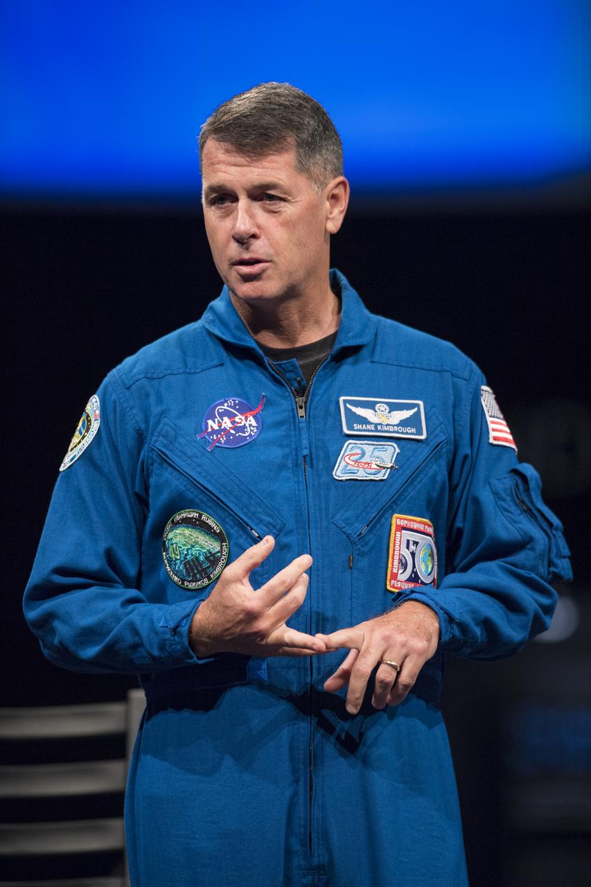 NASA astronaut Shane Kimbrough speaks about his time onboard the International Space Station (ISS) during Expeditions 49/50, Tuesday, September 12, 2017 at Smithsonian's National Air and Space Museum in Washington. During Expedition 50, Kimbrough completed four spacewalks for a total of 39 hours outside the ISS, and concluded his 173-day mission when he landed in a remote area near the town of Zhezkazgan, Kazakhstan in April 2017. Photo Credit: (NASA/Aubrey Gemignani)