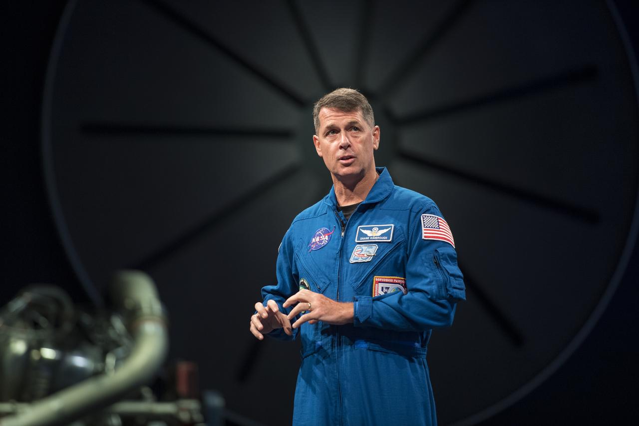 NASA astronaut Shane Kimbrough speaks about his time onboard the International Space Station (ISS) during Expeditions 49/50, Tuesday, September 12, 2017 at Smithsonian's National Air and Space Museum in Washington. During Expedition 50, Kimbrough completed four spacewalks for a total of 39 hours outside the ISS, and concluded his 173-day mission when he landed in a remote area near the town of Zhezkazgan, Kazakhstan in April 2017. Photo Credit: (NASA/Aubrey Gemignani)