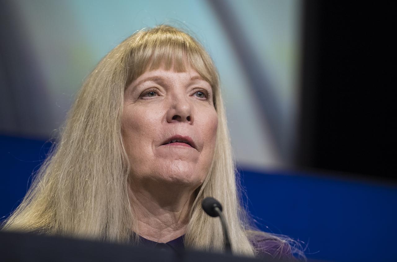 Cassini project scientist at JPL, Linda Spilker answers questions from members of the media during a press conference previewing Cassini's End of Mission, Wednesday, Sept. 13, 2017 at NASA's Jet Propulsion Laboratory in Pasadena, California. Since its arrival in 2004, the Cassini-Huygens mission has been a discovery machine, revolutionizing our knowledge of the Saturn system and captivating us with data and images never before obtained with such detail and clarity. On Sept. 15, 2017, operators will deliberately plunge the spacecraft into Saturn, as Cassini gathered science until the end. The “plunge” ensures Saturn’s moons will remain pristine for future exploration. During Cassini’s final days, mission team members from all around the world gathered at NASA’s Jet Propulsion Laboratory, Pasadena, California, to celebrate the achievements of this historic mission. Photo Credit: (NASA/Joel Kowsky)