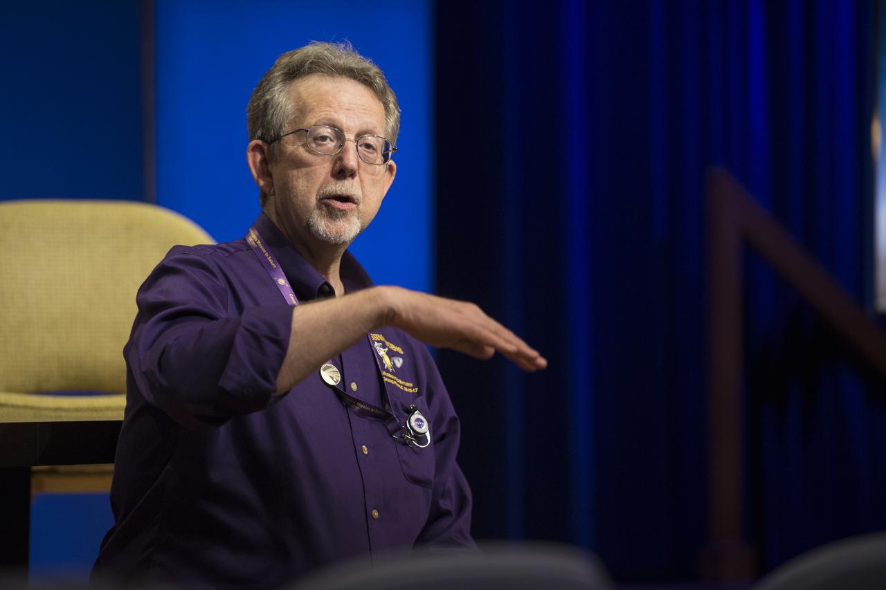 Director of NASA's Planetary Science Division, Jim Green, speaks to NASA Social attendees, Thursday, Sept. 14, 2017 at NASA's Jet Propulsion Laboratory in Pasadena, California. Since its arrival in 2004, the Cassini-Huygens mission has been a discovery machine, revolutionizing our knowledge of the Saturn system and captivating us with data and images never before obtained with such detail and clarity. On Sept. 15, 2017, operators will deliberately plunge the spacecraft into Saturn, as Cassini gathered science until the end. The “plunge” ensures Saturn’s moons will remain pristine for future exploration. During Cassini’s final days, mission team members from all around the world gathered at NASA’s Jet Propulsion Laboratory, Pasadena, California, to celebrate the achievements of this historic mission. Photo Credit: (NASA/Joel Kowsky)